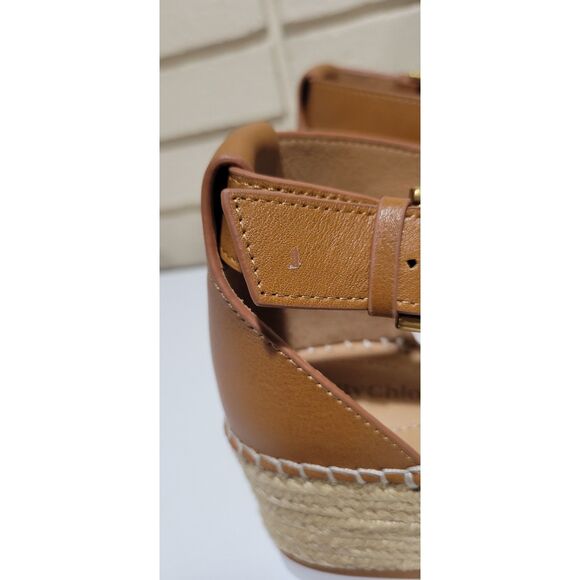 NIB See By Chloe Glyn Leather Tan Espadrille Platform Wedge Sandal Size EU 40 - Picture 10 of 16